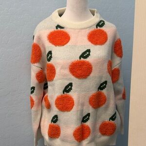 Cider Cream Sweater with Orange Fruit Design